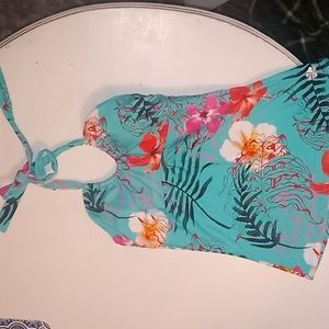 Floral tankini top. Ties around neck.